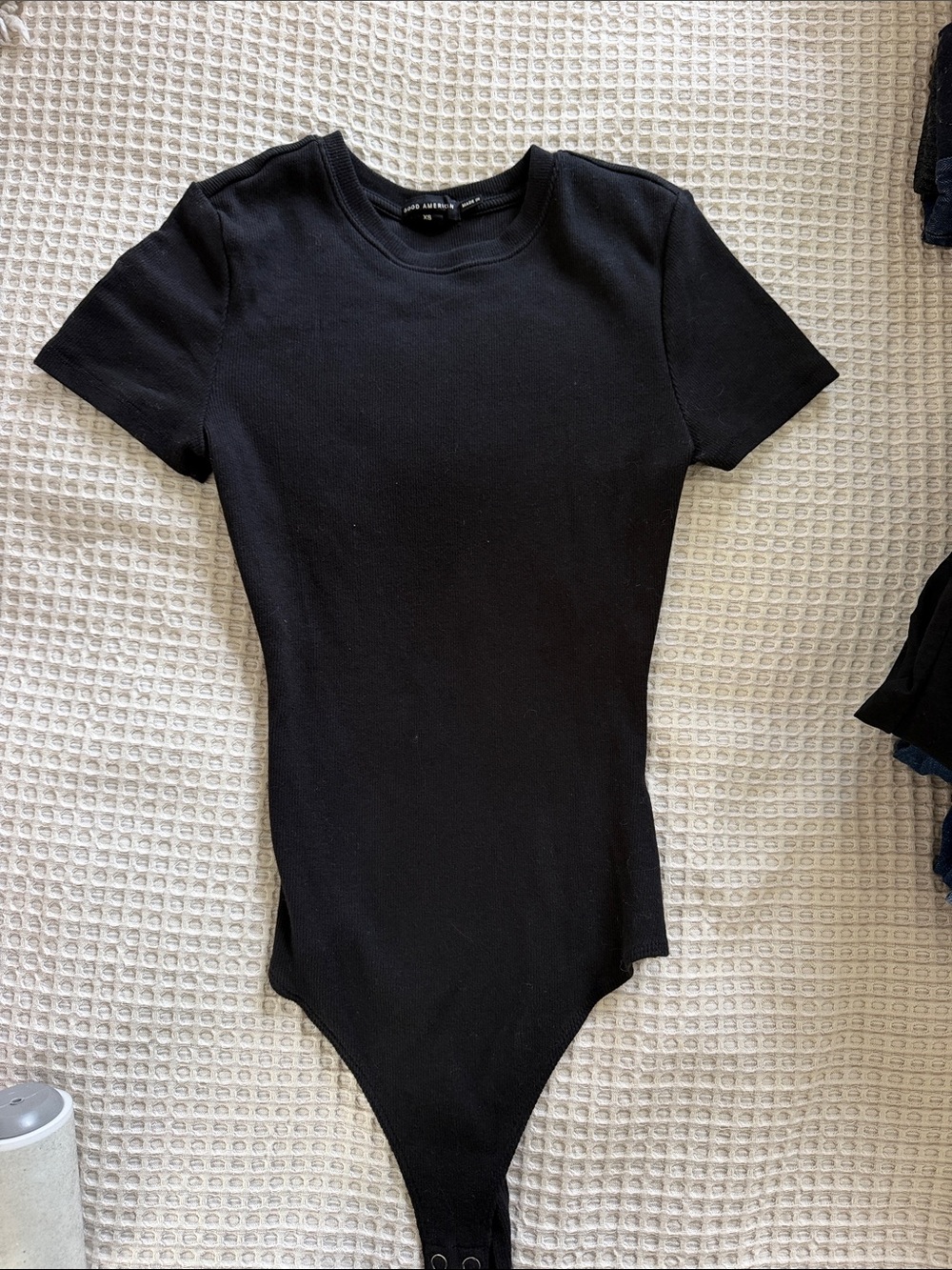 Good American Black Short-Sleeve Crewneck Bodysuit